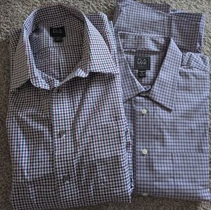 Lot Of 2 Jos. A. Bank Men's Checkered Button Down Shirts - Purple and Gray